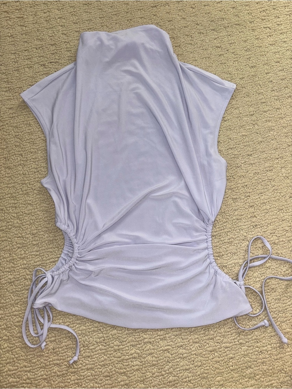 Sleeveless Lavender Side-Ruche Tank Top with Adjustable Ties